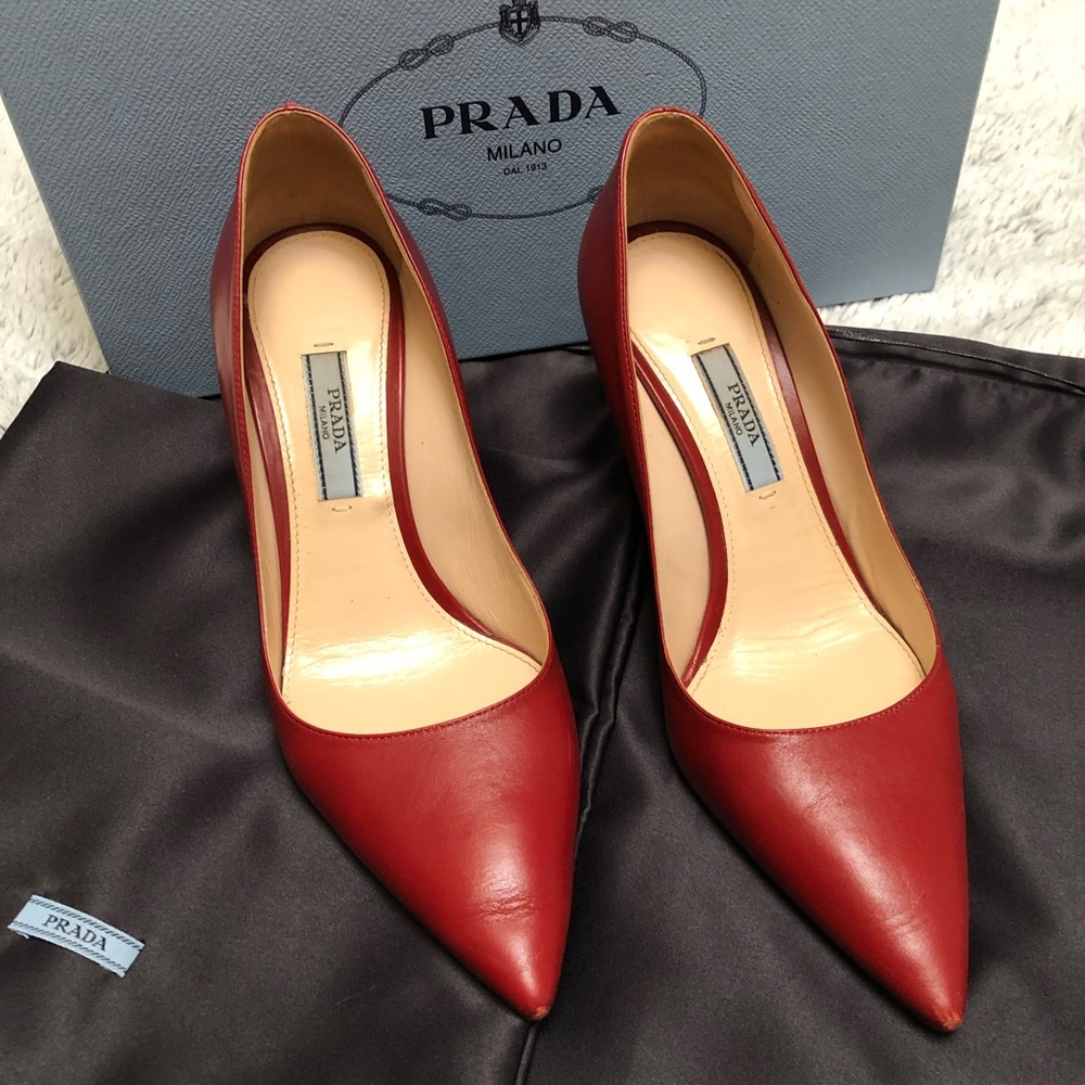 Prada red leather pumps